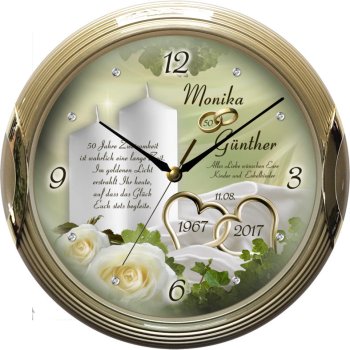 Geschenk Goldhochzeit - Goldene Uhr personalisiert Motiv