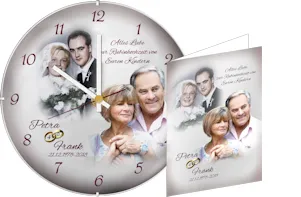 Runde große Uhr mit Kuppelglasabdeckung, Fotos vom Ehepaar und Namen sowie Hochzeitsdatum, schlicht gestaltet für modernen Lock für modernes Paar als Geschenk zum 40. Hochzeitstag