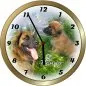 Preview: Wanduhr mit Hundemotiv, Bbayfoto des Hundes im Hintergrund, Erwachsenenbild des Hundes im Vordergrund, der Name des Hundes ist dabei