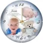 Preview: Blau gestaltete Taufuhr mit TEddybär, Namen und Foto des Babysm Taufdatum und Taufspruch als Geschenk zur Taufe