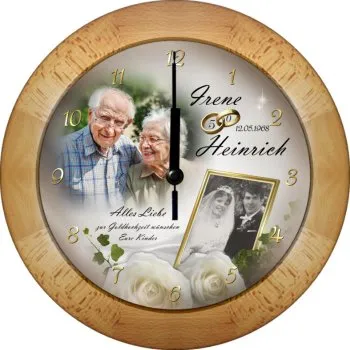 Zum 50. Hochzeitstag - Fotouhr Buchenholz