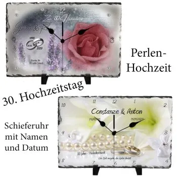 Geschenk zum 30. Hochzeitstag - Schieferuhr oder Schieferbild rechteckig mit Namen
