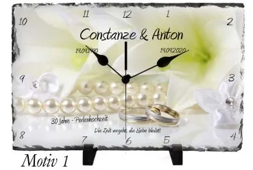 Geschenk zum 30. Hochzeitstag - Schieferuhr oder Schieferbild rechteckig mit Namen