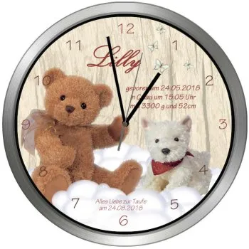 Personalisiertes Taufgeschenk - Moderne Metalluhr mit geräuscharmen Funkuhrwerk