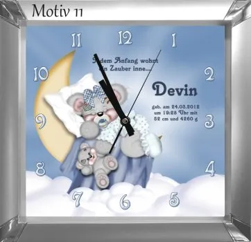 Geburtsuhr Mondteddy blau
