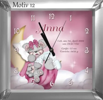 Geburtsuhr eckig Mondteddy