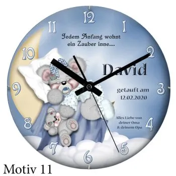 Taufuhr - Kuppelglas - Kinderuhr mit Namen und Taufdatum