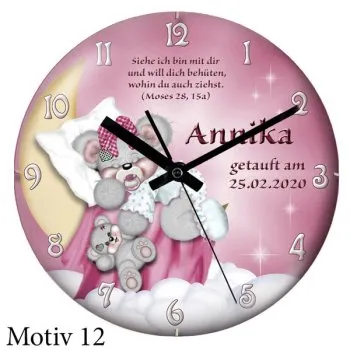 Taufuhr - Kuppelglas - Kinderuhr mit Namen und Taufdatum
