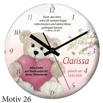 Taufuhr - Kuppelglas - Kinderuhr mit Namen und Taufdatum