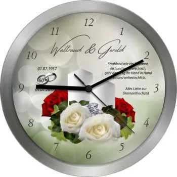 Diamanthochzeit Geschenk Hochzeitsuhr mit Namen, Datum und Spruch