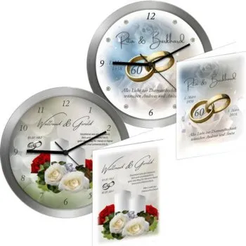 Geschenk Diamanthochzeit Uhr mit Namen und Spruch zur Diamanthochzeit
