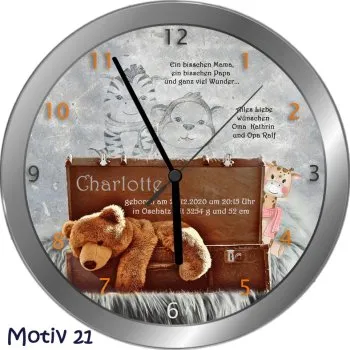 Geburt Motivuhr Motiv 21 Metallrahmen