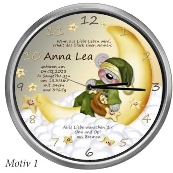 Geburtsgeschenk Geburtsuhr Mondteddy