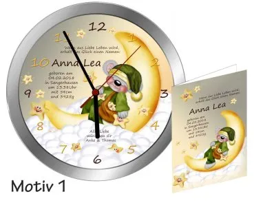 Geschenkset Uhr und Glückwunschkarte zur Geburt