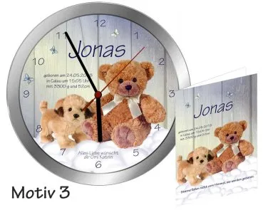Moderne Geburtsuhr - als Geschenk zur Geburt -Metalluhr mit Namen