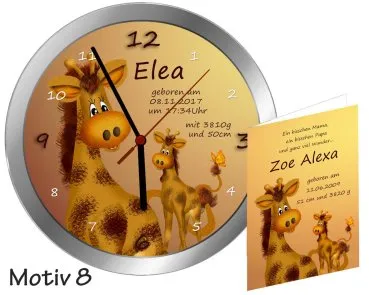 Moderne Geburtsuhr - als Geschenk zur Geburt -Metalluhr mit Namen