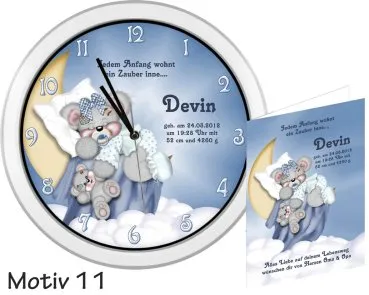 Mondteddy Uhr mit Namen und Geburtsdatum