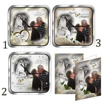 Geschenk zur Goldhochzeit - eckige Metalluhr mit Fotozifferblatt