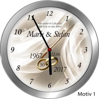 Goldhochzeit Geschenk Metall-Wanduhr 30cm mit Namen