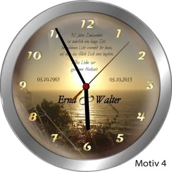 Goldhochzeit Geschenk Metall-Wanduhr 30cm mit Namen