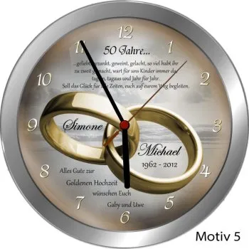 Goldhochzeit Geschenk Metall-Funkuhr 25cm mit Namen