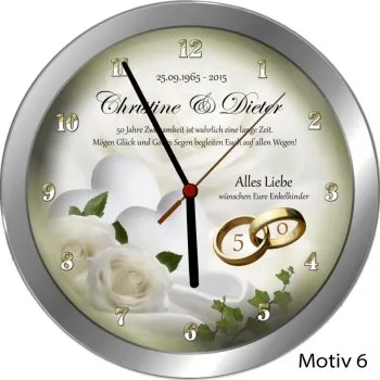 Goldhochzeit Geschenk Metall-Wanduhr 30cm mit Namen