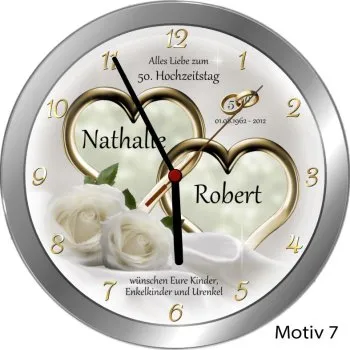 Goldhochzeit Geschenk Metall-Wanduhr 30cm mit Namen