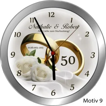 Goldhochzeit Geschenk Metall-Funkuhr 25cm mit Namen