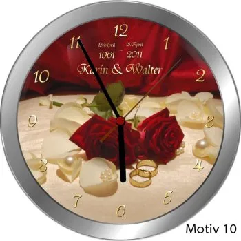 Goldhochzeit Geschenk Metall-Funkuhr 25cm mit Namen