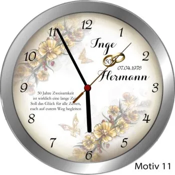 Goldhochzeit Geschenk Metall-Wanduhr 30cm mit Namen