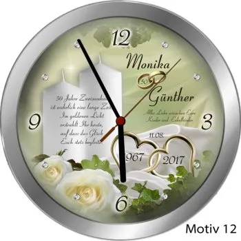 Goldhochzeit Geschenk Metall-Wanduhr 30cm mit Namen