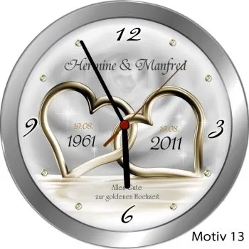 Goldhochzeit Geschenk Metall-Funkuhr 25cm mit Namen