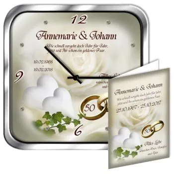 50. Hochzeitstag Geschenk Metalluhr eckig - Motiv 8