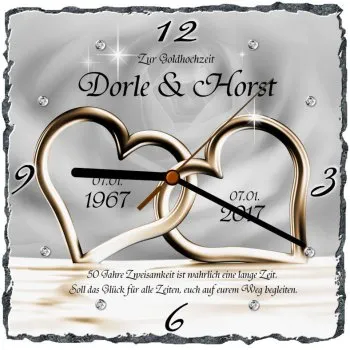 Schieferplattenuhr - Motiv 13 zur Goldhochzeit