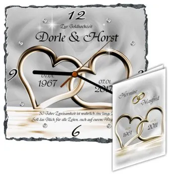 Schieferplattenuhr - Motiv 13 zur Goldhochzeit