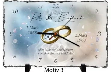 Goldene Hochzeit Geschenk- Rechteckige Schiefertafel als Uhr oder Bild