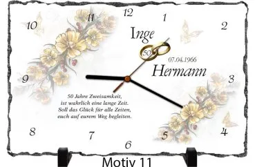 Goldene Hochzeit Geschenk- Rechteckige Schiefertafel als Uhr oder Bild