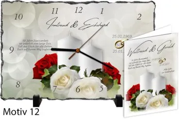 Goldene Hochzeit Geschenk- Rechteckige Schiefertafel als Uhr oder Bild