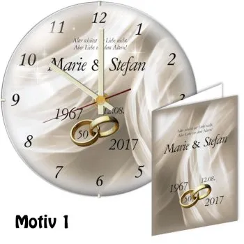 Kuppelglasuhr zur Goldhochzeit - Motiv