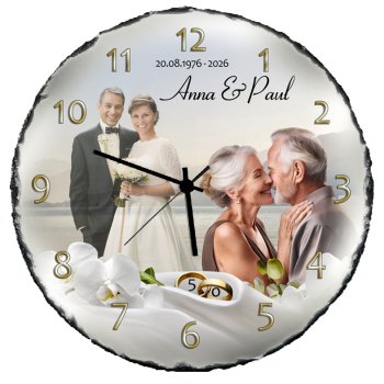 runde Schieferuhr 29cm mit Namen, Datum und Fotos individuell gefertigt in Deutscher Manufaktur