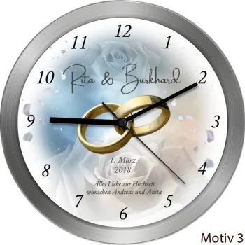 Hochzeitsuhr Alurahmen Motiv 3