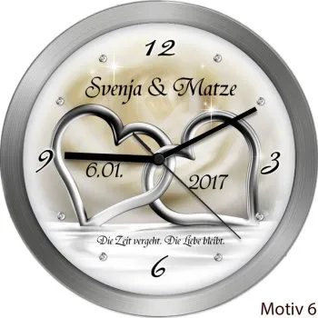 persönliches Hochzeitsgeschenk Hochzeitsuhr mit Namen Silberne Herzen