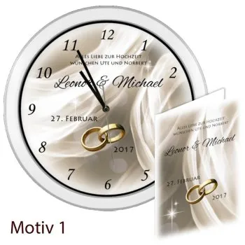 Hochzeitsuhr weiss mit Karte Motiv1