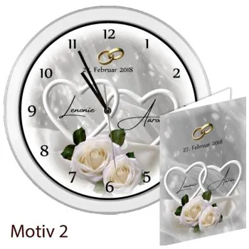 Hochzeitsuhr weiss mit Karte Motiv2