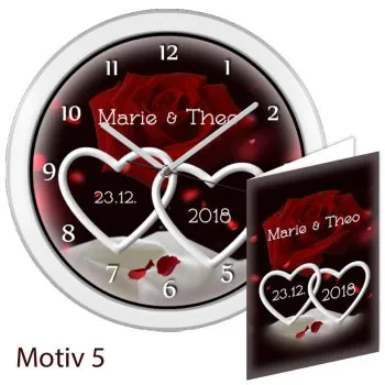 Hochzeitsuhr weiss mit Karte Motiv5