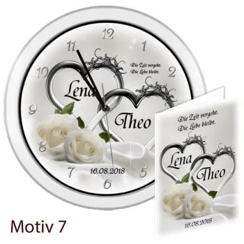 Hochzeitsuhr mit Stil weiss mit Karte Motiv7