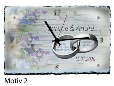 Schieferuhr zur Hochzeit mit Namen und Datum