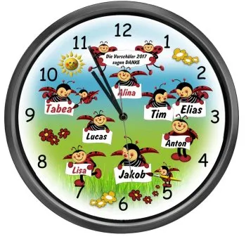 Abschiedsuhr mit Wunschmotiv und Wunschtext (ohne Gruppenfoto)