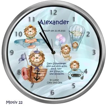 Wanduhr zur Taufe für Junge mit Namen Motiv 22