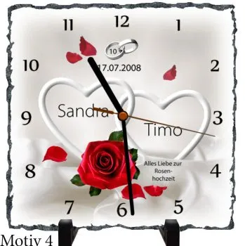 10 Hochzeitstage - Schieferuhr zur Rosenhochzeit - Motiv